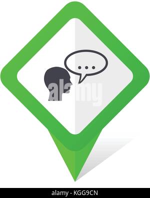 Forum green square pointer web and mobile phone vector icon in eps 10 on white background with shadow Stock Vector
