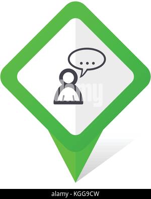 Forum green square pointer web and mobile phone vector icon in eps 10 on white background with shadow Stock Vector