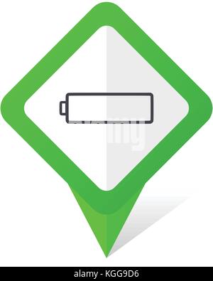 Battery green square pointer web and mobile phone vector icon in eps 10 on white background with shadow Stock Vector