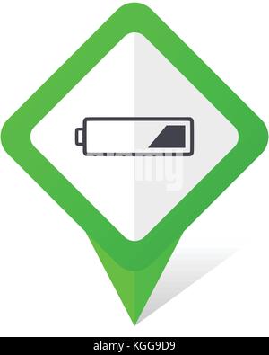 Battery green square pointer web and mobile phone vector icon in eps 10 on white background with shadow Stock Vector