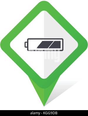 Battery green square pointer web and mobile phone vector icon in eps 10 on white background with shadow Stock Vector