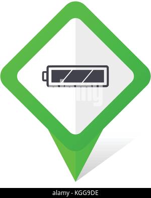 Battery green square pointer web and mobile phone vector icon in eps 10 on white background with shadow Stock Vector