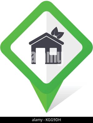 House green square pointer web and mobile phone vector icon in eps 10 on white background with shadow Stock Vector