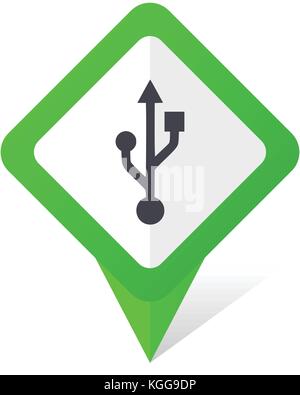 Usb green square pointer web and mobile phone vector icon in eps 10 on white background with shadow Stock Vector