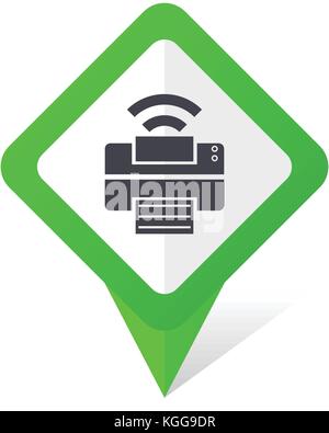 Printer green square pointer web and mobile phone vector icon in eps 10 on white background with shadow Stock Vector