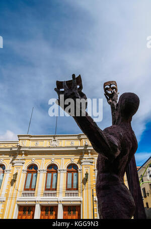 Actor Monument in front of the Alberto Saavedra Perez Municipal Theatre, Old Town, La Paz, Bolivia Stock Photo