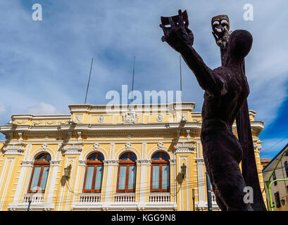 Actor Monument in front of the Alberto Saavedra Perez Municipal Theatre, Old Town, La Paz, Bolivia Stock Photo