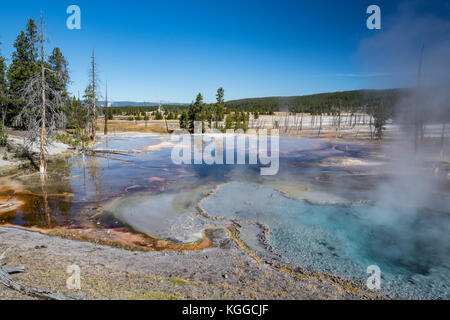 Firehole Spring along Firehole Lake Drive in Yellowstone National Park, Wyoming Stock Photo