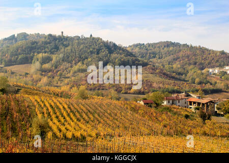 The landscape of the hills of the Oltrepo Pavese, you can see the hills where it is produced the wine of high quality Stock Photo