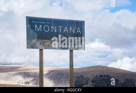 MONTANA - SEPTEMBER 24: Welcome to Montana sign along the Beartooth Pass Stock Photo