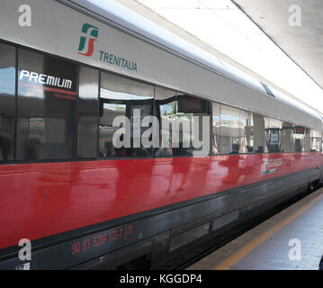NAPLES, ITALY - JULY 9: Tenitalia Frecciarossa high-speed train at the Naples train station in Naples, Italy.