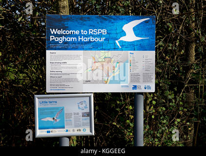 Sign, RSPB Pagham Harbour, West Sussex, England UK Stock Photo