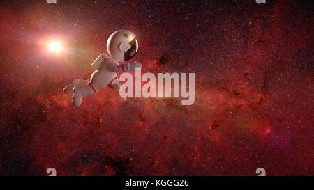 cartoon astronaut character in white space suit, man in outer space (3d illustration) Stock Photo