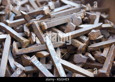 Old rusty railroad spikes Stock Photo