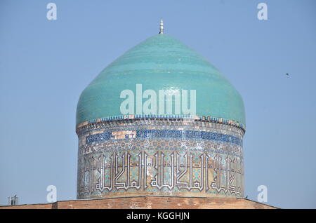 blue tiled dome in Turkistan, Kazakhstan. Stock Photo
