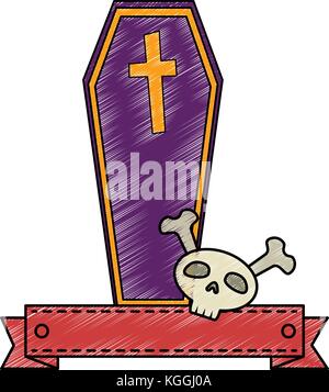 coffin halloween with skull decorative icon vector illustration design Stock Vector