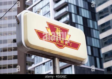Toronto, Canada - Oct 11, 2017: Subway sign downtown in Toronto. Province of Ontario, Canada Stock Photo