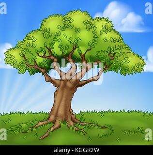 Cartoon Tree Field Landscape Background Scene Stock Vector