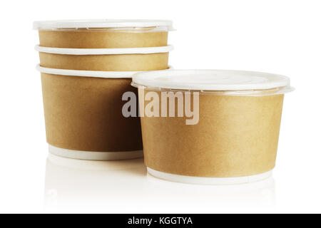 Disposable Paper Bowls on White Background Stock Photo