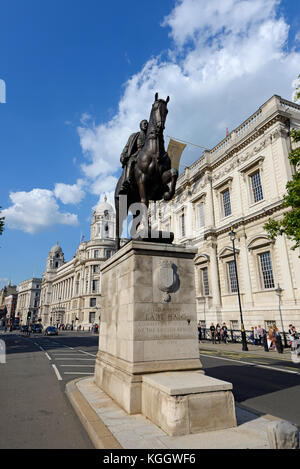 Earl Haig Memorial is a bronze equestrian statue of the British Western Front commander Douglas Haig, 1st Earl Haig on Whitehall in Westminster. Stock Photo