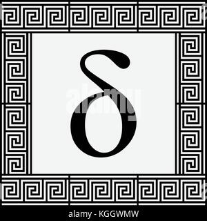 Delta Greek letter icon, Delta symbol in ancient Greek frame, vector illustration. Stock Vector