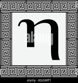 Eta Greek letter icon, Eta symbol in ancient Greek frame, vector illustration. Stock Vector