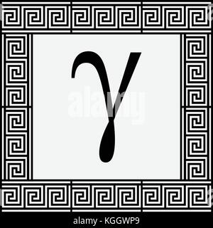 Gamma Greek letter icon, Gamma symbol in ancient Greek frame, vector illustration. Stock Vector