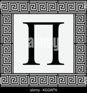 Pi Greek letter icon, Pi symbol in ancient Greek frame, vector illustration. Stock Vector