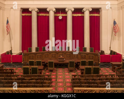 Model of the present day Supreme Court Courtroom on display in the Supreme Court Building, Washington DC, United States. Stock Photo