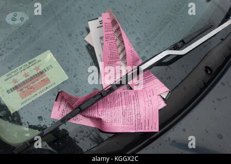 Several parking tickets on a car windscreen Stock Photo