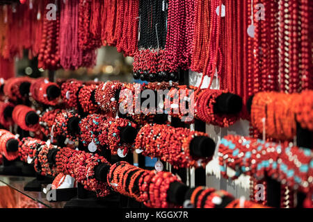 Red coral jewelry on display, Alghero, Sardinia, Italy. Stock Photo