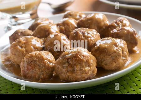Delicious homemade swedish meatballs with mushroom cream sauce. Stock Photo