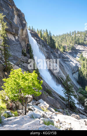 Nevada Falls empties into the Merced River below in Yosemite National Park. Stock Photo
