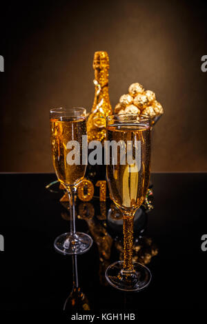 New Years Eve celebration background with champagne Stock Photo