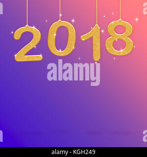 2018 Happy new year white color hanging at pink gradient to purple studio room,Hoilday greeting card,Mock up for display or montage of product (3d ren Stock Photo