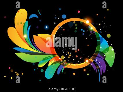 Multicolored abstract with circle frame on black background Stock Vector