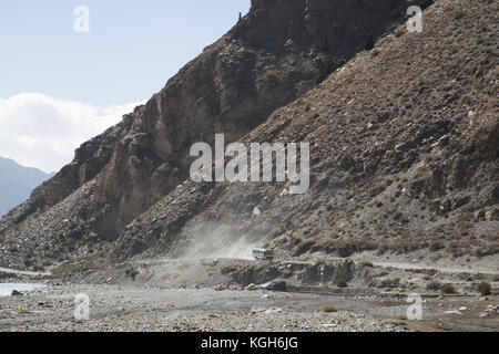 Dust Road in Annapurna Region, Nepal Stock Photo