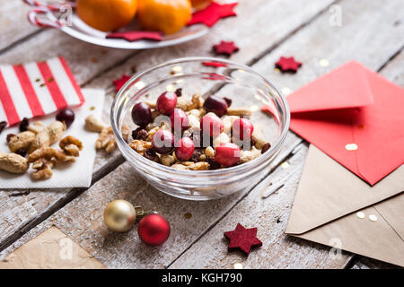 Christmas composition on a wooden background. Stock Photo