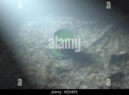 A concept image showing a tiny leprechaun hat apparently lost on the ground at night - 3D render Stock Photo