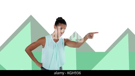 Digital composite of Businesswoman with minimal shapes pointing finger Stock Photo