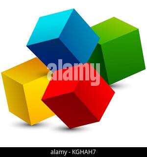 Abstraction of colored cubes, squares scattered on a white background. Stock Vector