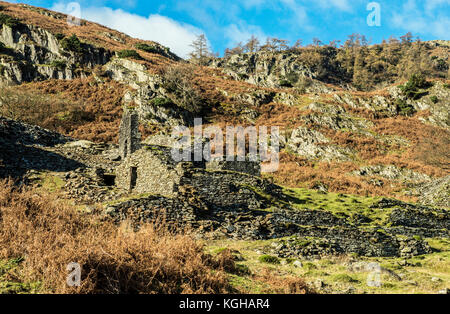 Old Slate Quarry Ruins at Tilberthwaite in the Lake District National Park Stock Photo