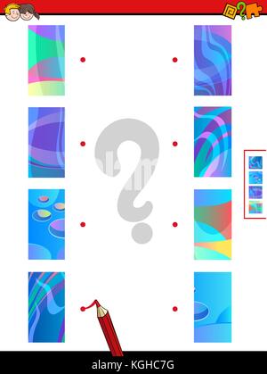 Cartoon Illustration of Educational Game of Matching Halves of Abstract Pictures Stock Vector