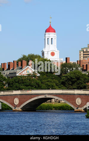 Harvard University and pedestrian bridge on Charles River Stock Photo