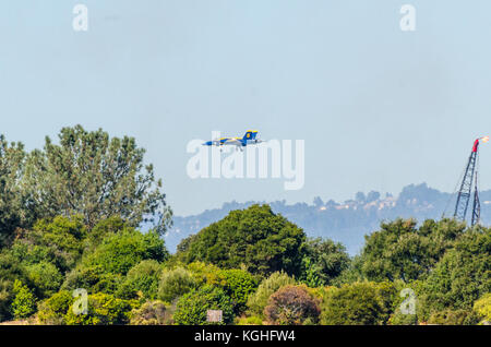 One of the Blue Angels practices for the Fleet Week festivities over San Francisco Bay 2017 Stock Photo