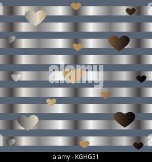 Gold and Silver Frame with Hearts. For Cards, postcards, backgrounds, covers etc. Suitable for Beauty and Luxury Products. Vector Illustration. Styliz Stock Vector