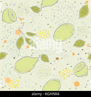 Cute Seamless Pattern with green limes. vector Illustration Stock Vector
