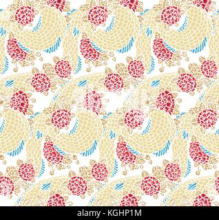 Vector seamless dragon and roses texture - traditional asian chinese and japanese ornament, ready to use Stock Vector