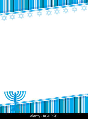Hanukkah Card or Poster Template. Traditional Blue with Star of David and Menorah. Stock Photo