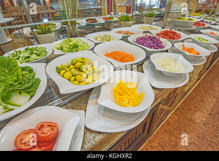 Selection display of salad food at a luxury restaurant buffet bar area Stock Photo